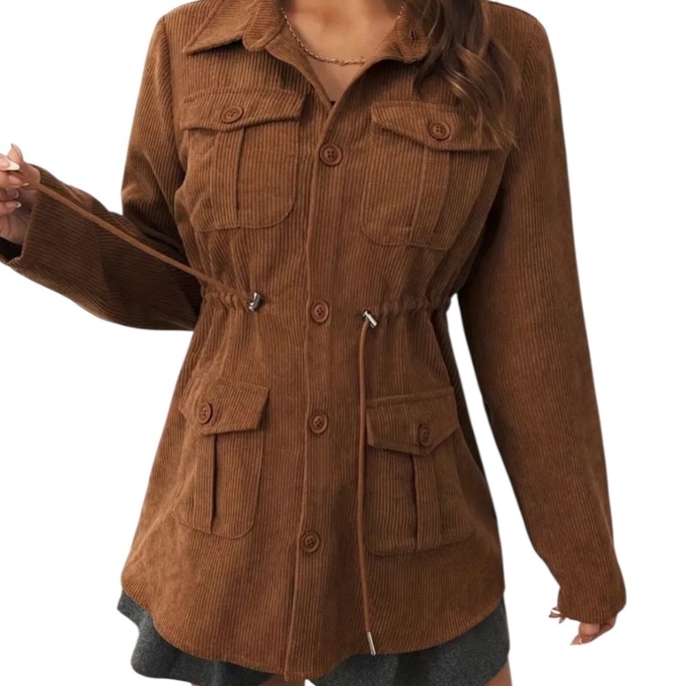 Women’s Long Sleeve Flap Pockets Drawstring Jacket - Picture 2 of 7